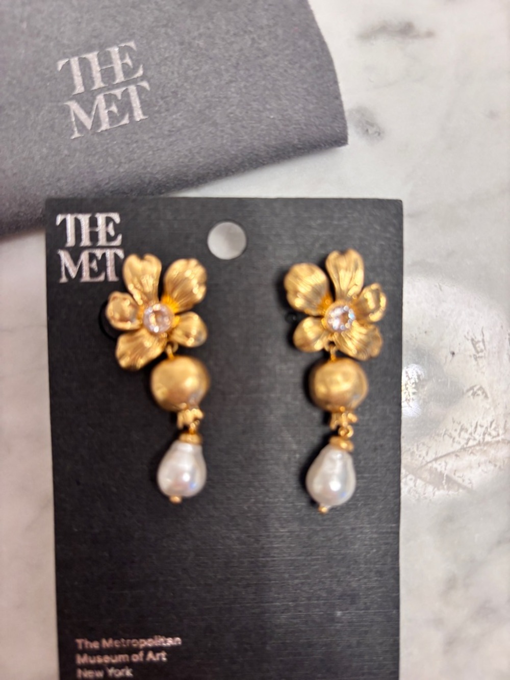 The Met Museum ‘Unicorn in A Garden’ 18k GP, CZ & Glass Pearl Dangle Earrings